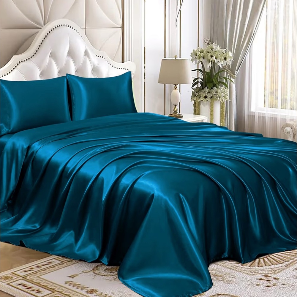 Dark Teal Satin Sheets (Twin size)